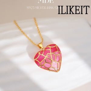 Authentic Gradient Enamel Heart Pendant Necklace, S925 Gold Plated Dainty Jewelry
