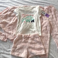 BCBG Girls Pajamas Pink Size 5/6 Top And Joggers Soft Plush Hearts 4 Piece Set