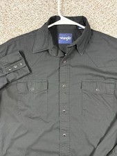 Wrangler Pearl Snap Shirt Mens Medium Black Cowboy Western Lightweight