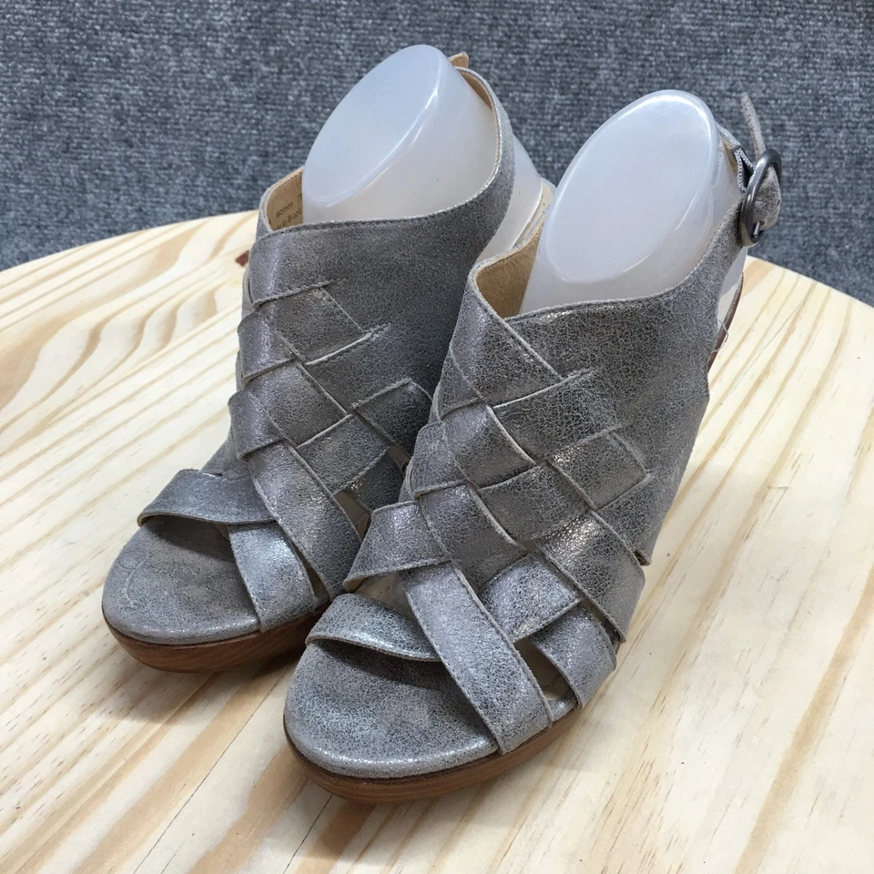 Sandalias Johnston & Murphy para mujer 7M plataforma tiras cuero plateado cuña informales Foto 3 de 4