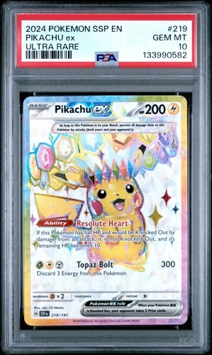 2024 POKEMON SSP EN-SURGING SPARKS ULTRA RARE #219 PIKACHU EX PSA 10