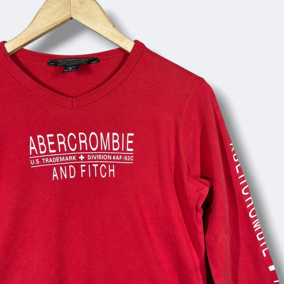 Винтажный Abercrombie Fitch L/s графический футболка женщин M красный V шеи Y2K ретро - Изображение 2 из 4