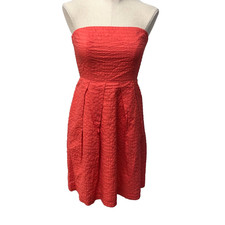 J Crew Strapless Sun Dress Womens 2 Coral Orange Pleated Beachy Going Out Party