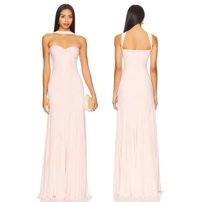 Deme by Gabriella Berta Halter Full Length Gown Maxi Dress Pastel Pink