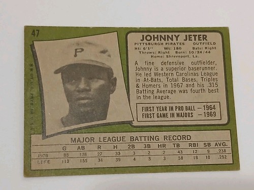Tarjeta autógrafa Johnny Jeter Piratas de Pittsburgh 1971 Topps #47 LEER DESCRIPCIÓN - Imagen 2 de 2