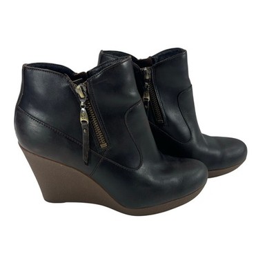 UGG Australia Brown Espresso Leather Wedge Ankle Boots Women's Size 6.5 - 7