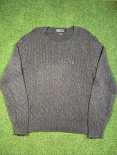 Vtg Polo Ralph Lauren Silk Cable Knit Sweater Men's XL Navy Pony Fisherman 165