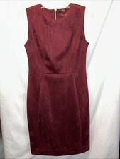 Calvin Klein Womens 4 Faux Suede Sheath Dress Burgundy Back Zip Career Glam
