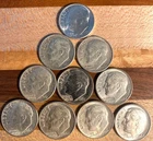 Lot of 10 - 1960's Roosevelt Silver Dimes.  Circulated- Diff. Dates/MM