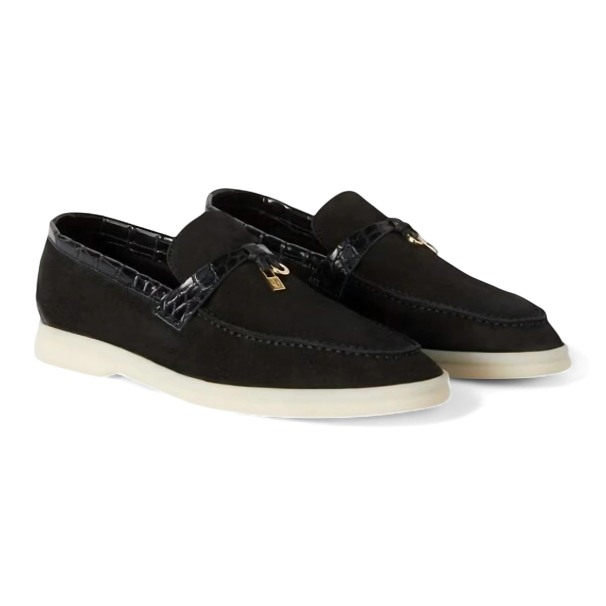 BNIB Loro Piana Summer Charms Walk Loafers In Black 