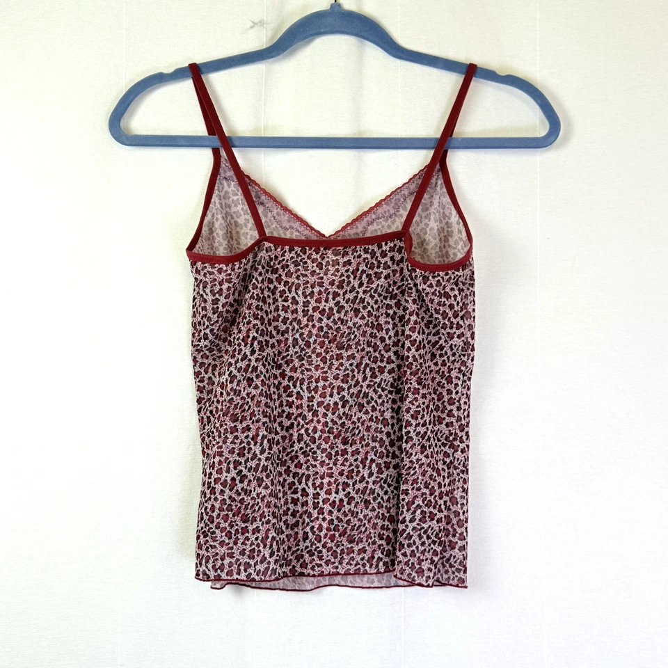 Camiseta sin mangas elástica de encaje con estampado de leopardo roja talla S cami de malla de colección Y2K años 90 Foto 4 de 4