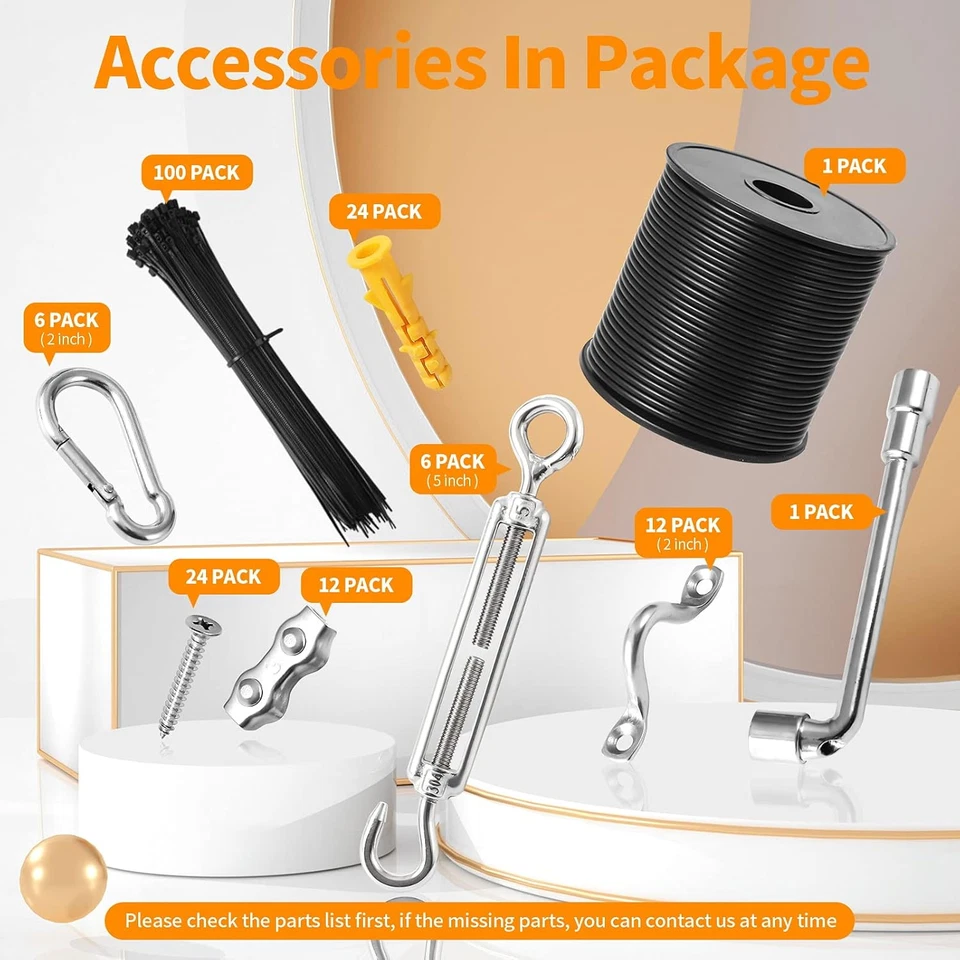 String Light Hanging Kit,164 Ft Nylon Coated Stainless Steel 304 Wire Rope, Stri - Image 4 of 4