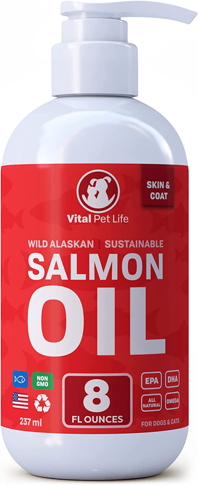 Salmon Oil for Dogs & Cats - Healthy Skin & Coat, Fish Oil, Omega 3 EPA DHA