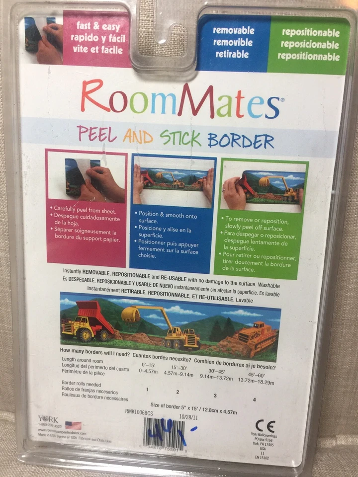 EN CONSTRUCCIÓN Pelar y Pegar Vinilo PAPEL PINTADO BORDE Niño Camión 5” X 15’ Foto 4 de 4