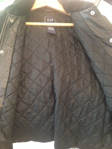 GAP LEATHER Quilt Faux Fur Collar Zip JACKET Girls XXL 14-16 Black (Woman’s S) - Picture 4 of 4