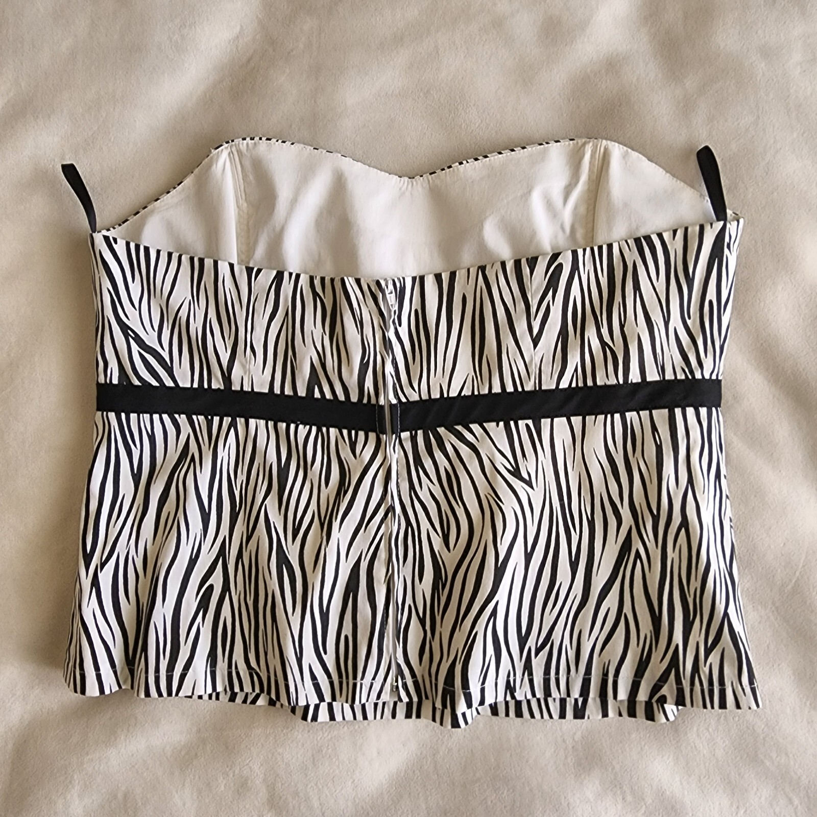 WHBM Size Large Strapless Zebra Print Top White H… - image 8