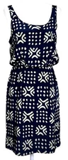 NWOT Anthropologie Sariah Womens Dress Size 2 Navy White Geometric Print Silk