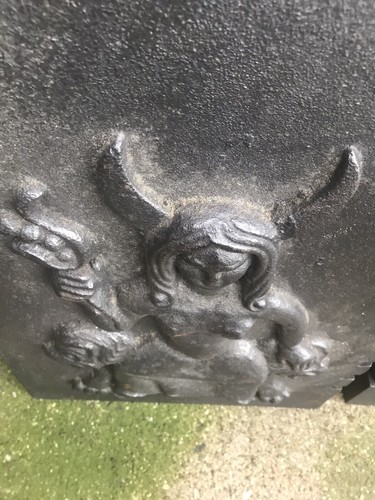 Antique Vintage cast iron fire backplate pagan woman Celtic Norse god Wicca - Picture 3 of 6
