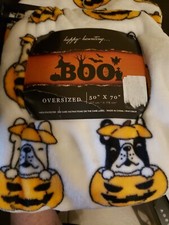 Pug Dog Halloween Plush Pumpkins Throw Blanket Spooky Puppy 50x70