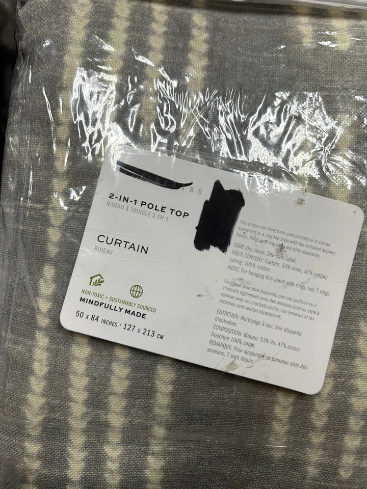 Par de paneles de cortina Pottery Barn Shibori Dot lino algodón gris 84x50 NUEVO $318 Foto 2 de 4