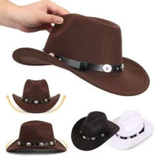 Wide Brim Hat Felt Fedora Panama Cowboy Girl Hat Casual Jazz Cap for men women