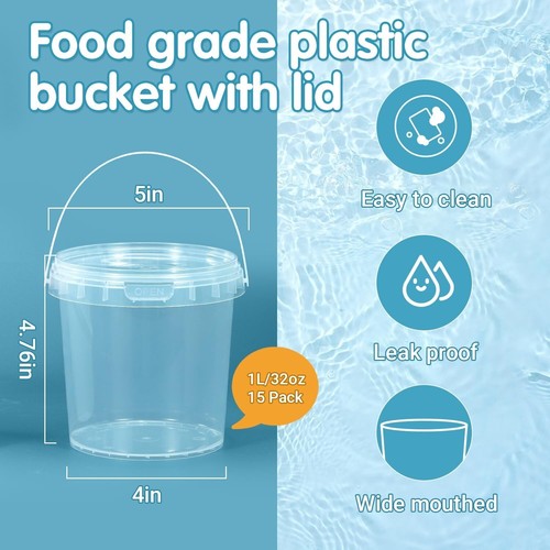 1L 1000ml Tubos Cubo Contenedor de Almacenamiento Cubo + Tapa Manija de Plástico GRADO ALIMENTICIO - Imagen 11 de 19