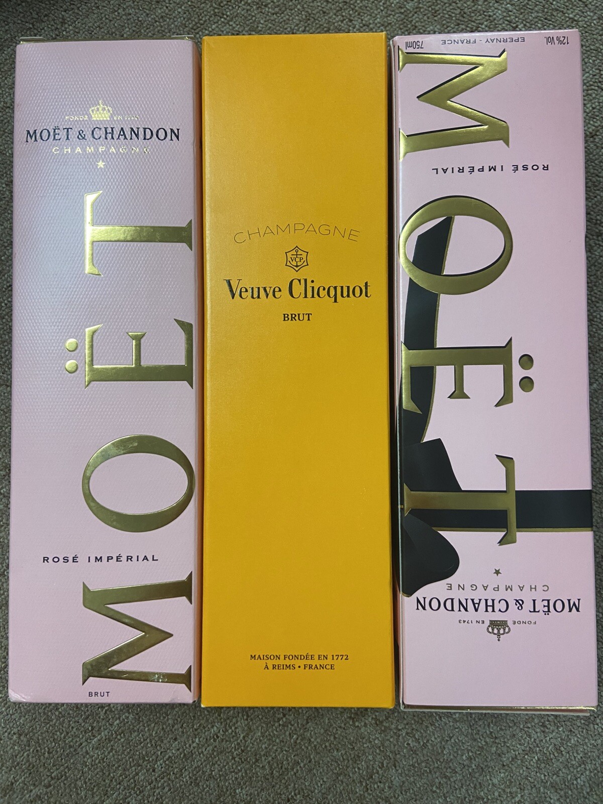 3 Box Veuve Clicquot Moët&Chandon Champange "Pink" EMPTY 13" STORAGE /GIFT BOX