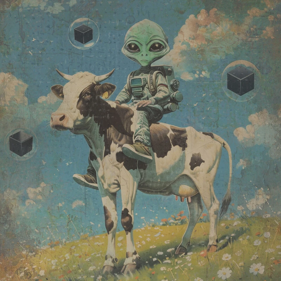 Винтажное настенное искусство, научно-фантастический ботанический декор для нанесения увечий коровам НЛО похищение инопланетянами - Изображение 2 из 4