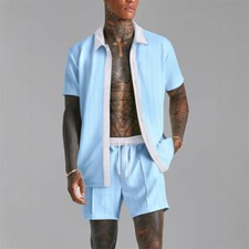 Mens Tracksuit 2-Piece Set Short Sleeve T Shirts Shorts Sweatsuit Outfit Set