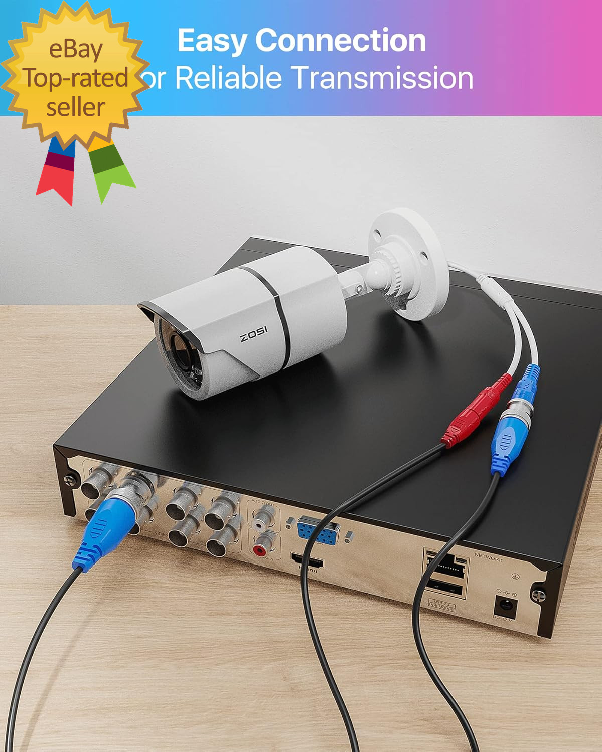 4 Pack 100Ft(30M) All-In-One Video Power Cables,Bnc Extension Security Camera