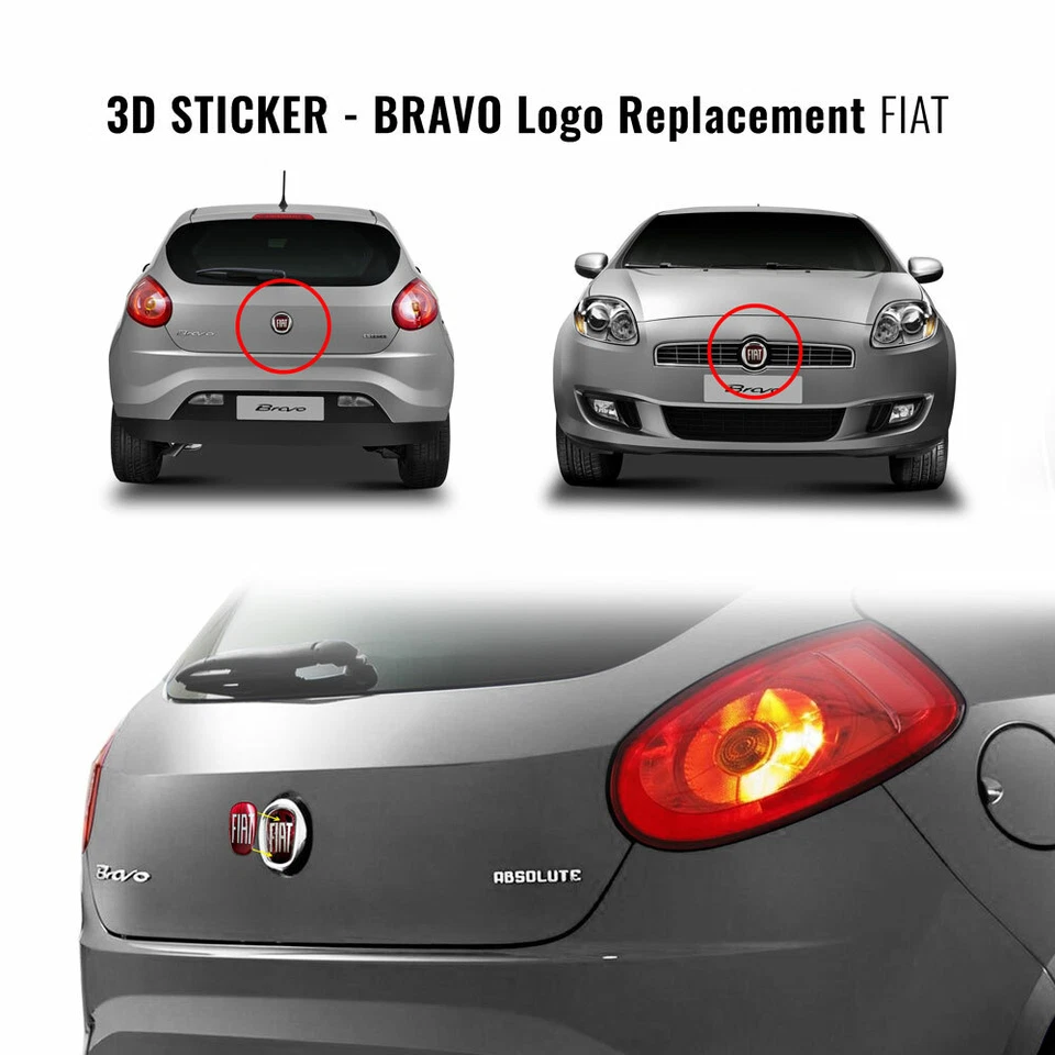 Adesivo Fiat 3D Ricambio Logo per Bravo Anteriore + Posteriore - Immagine 3 di 4