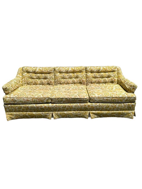 Vintage 70s MCM Yellow Floral Tufted Sofa By Drexel Furnishings