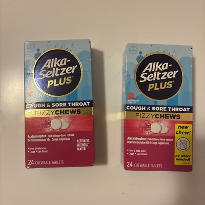 Lot Of Two Alka-Seltzer Plus Cold & Flu Fizzy Chews Raspberry Exp:06/26(48 Total