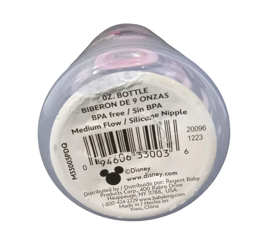 Disney Minnie Mouse Biberón Niñas Rosa 9 OZ Flujo Medio Silicona Pezón Tapa Foto 2 de 4