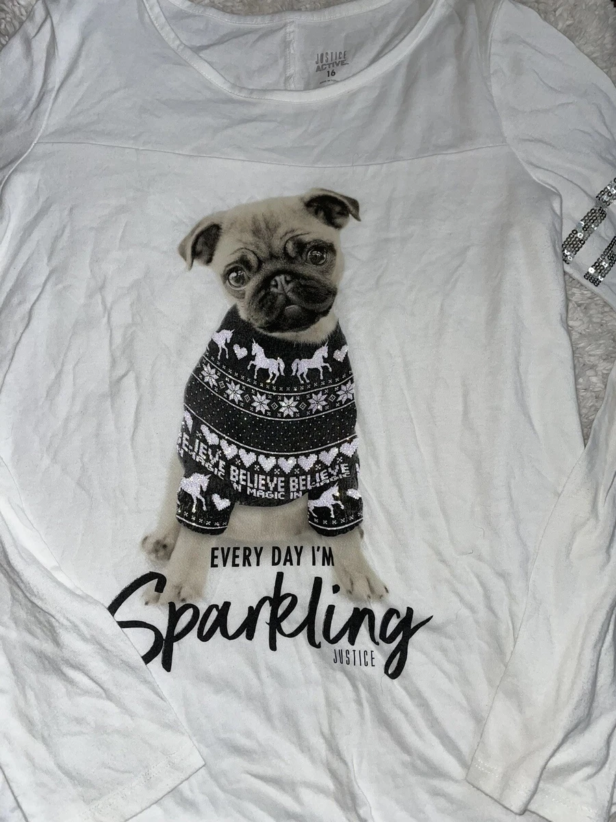 Justice Active girls sz. 16 pug design winter Sparkling Top