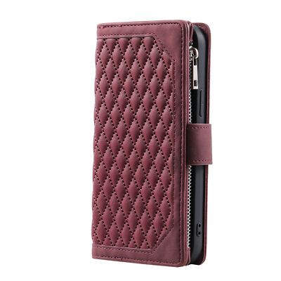 Grid Leather Card Wallet Phone Case For iPhone 14 13 12 11 Pro Max XR XS 7 8 SE
