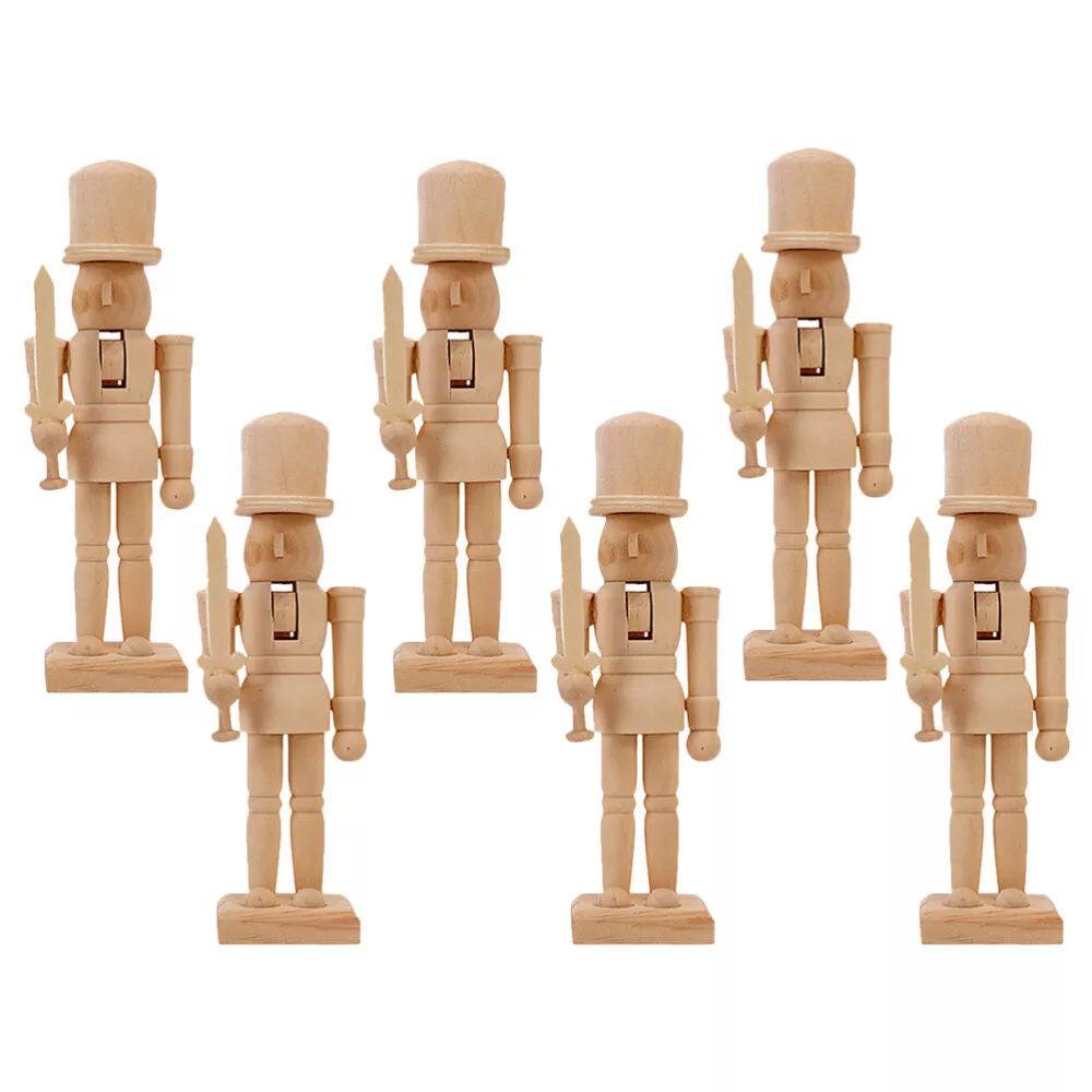 6pcs Unfinished Wooden Nutcracker Figures Unpainted Wooden Soldier