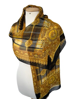 S19# Atelier Versace rectangle Silk Scarf  61/17 inch has pulled thread