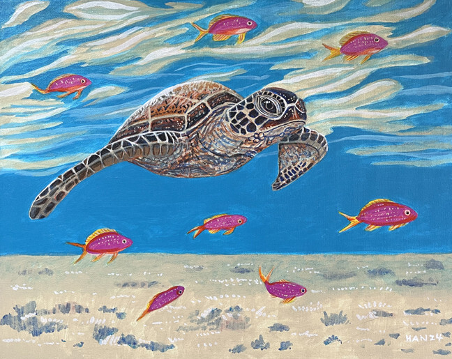 Turtle, Nautical, Ocean, Original Acrylic Painting, Framed