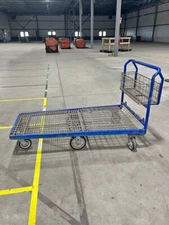 32in x 60in Blue Wire Flatbed Cart - Shopping, Warehouse, Construction