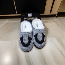 Men's True Religion Slippers Size 7-8 Small Faux Fur Sweater Material W/ Logo