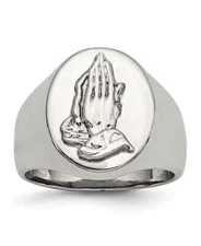 935 Argentium Silver With Amazing Two Praying Hands Design Signet Men's Ring