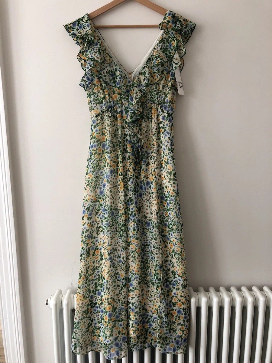Zara green floral maxi dress cheap