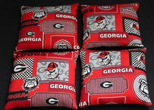 4 CORNHOLE BEAN BAGS made w GEORGIA BULLDOGS fabric NCAA Top Quality Toss Game
