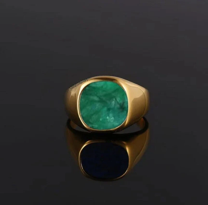 Green Emerald Ring 925 Sterling Silver Ring Gemstone Ring For Men Gift For Him - Image 3 of 4