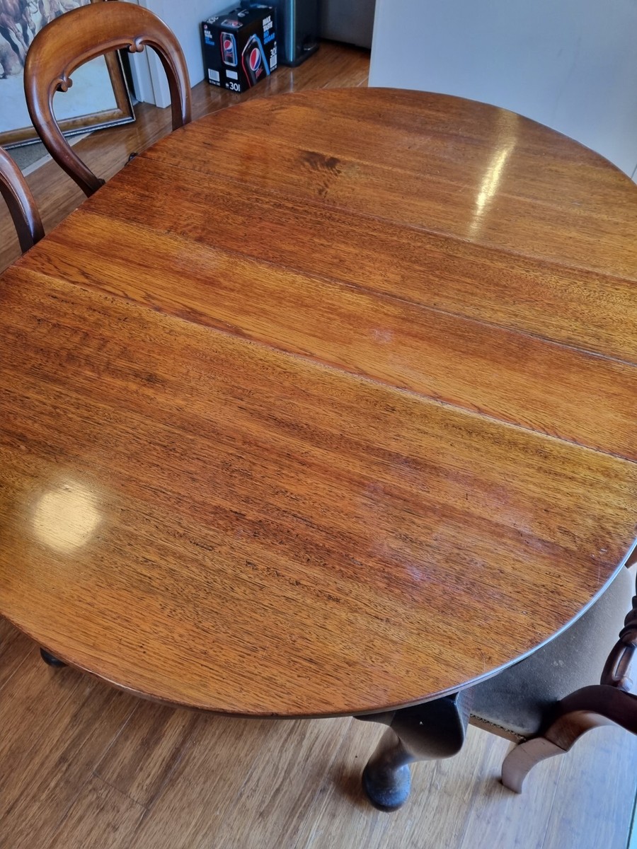 Antique English Oak Dining Table with Chairs