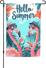Hello Summer Garden Flag 12X18 Inch Double Sided, Flamingo Yard Flag for Outdoor