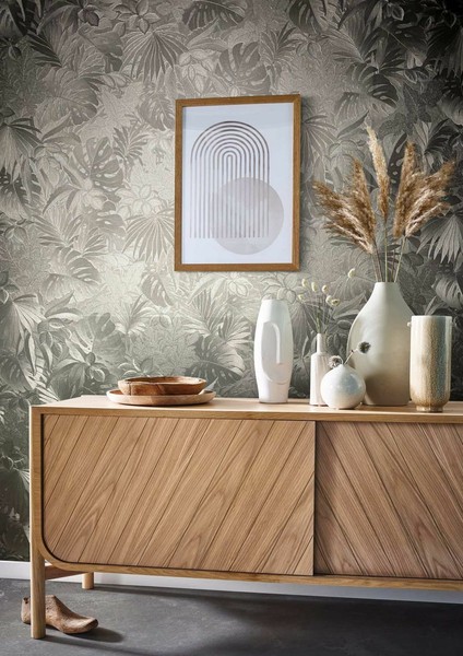 Vliestapete BläTter Dschungel Metallic Platin-Silber Marburg 33302 (4,92€/1Qm)-image