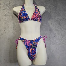 2 Piece Bikini Set Swimsuit Medium Multicolor Triangle String Cheeky Padded Bra