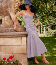 NWT. $1890 Carolina Herrera Halter Strap Bustier Striped Dress Sz 6